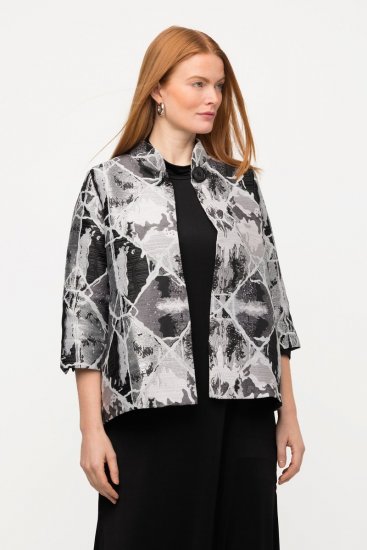 Ulla Popken 816673 Oversize žakarski suknjič s 3/4 rokavi Črna - Blazer - Blazerji v velikih velikostih za ženske