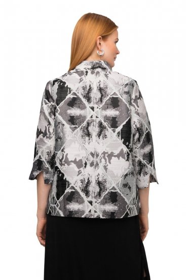 Ulla Popken 816673 Oversize žakarski suknjič s 3/4 rokavi Črna - Blazer - Blazerji v velikih velikostih za ženske