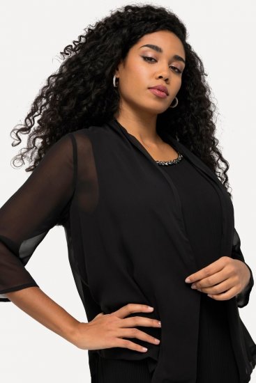 Ulla Popken 817211 Oversize šifonska jakna s šal ovratnikom Črna - Jakne - Jakne za ženske v velikih številkah