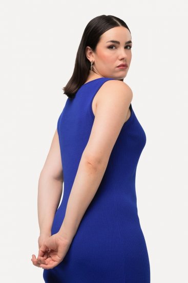Ulla Popken 817591 Pletena obleka z V-izrezom Modra - Pletene obleke - 