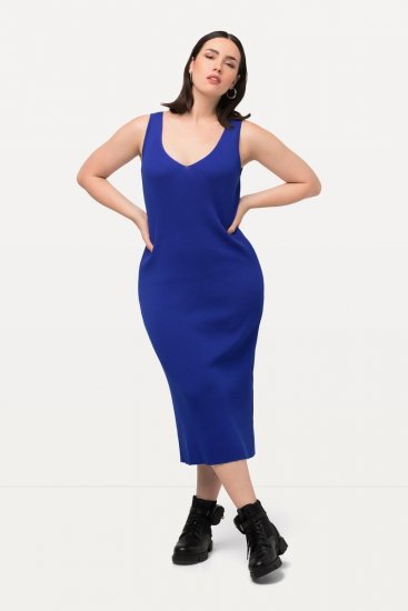 Ulla Popken 817591 Pletena obleka z V-izrezom Modra - Pletene obleke - 