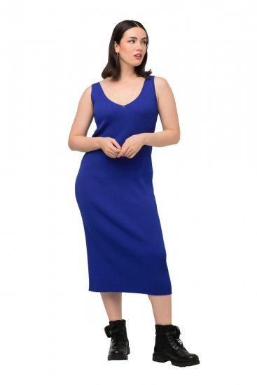 Ulla Popken 817591 Pletena obleka z V-izrezom Modra - Pletene obleke - 