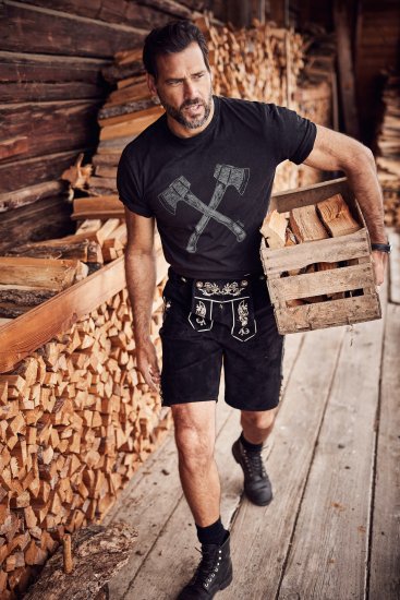 JP1880 Double Axe Design & Vintage Look T-Shirt Black - Kratke Majice - Moške kratke majice za močnejše postave