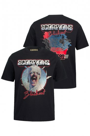 JP1880 Scorpions Blackout Graphic Comfort Fit Band T-Shirt Black - Kratke Majice - Moške kratke majice za močnejše postave