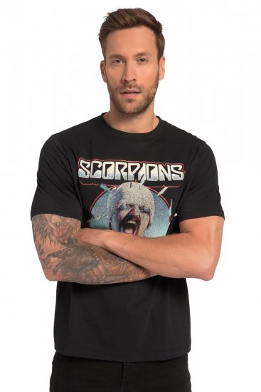 JP1880 Scorpions Blackout Graphic Comfort Fit Band T-Shirt Black - Kratke Majice - Moške kratke majice za močnejše postave