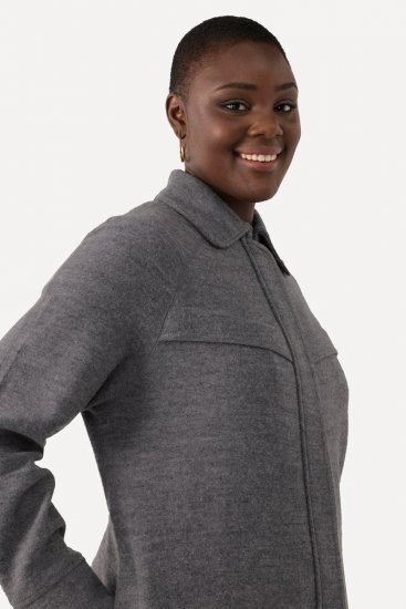 Ulla Popken 820516 Volnen plašč Siva melange - Plašči - Plašči za ženske večjih velikosti