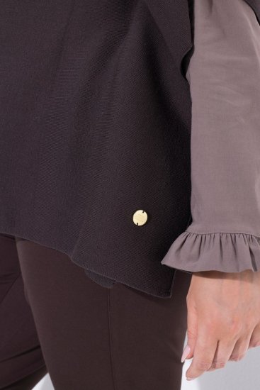Ulla Popken 820620 Pulover pončo z visokim ovratnikom Mahagonij rjava - Ponči in pelerine - 
