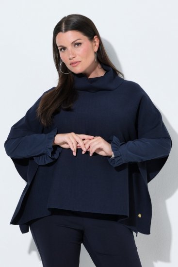 Ulla Popken 820620 Pulover pončo z visokim ovratnikom Temno modra - Ponči in pelerine - 