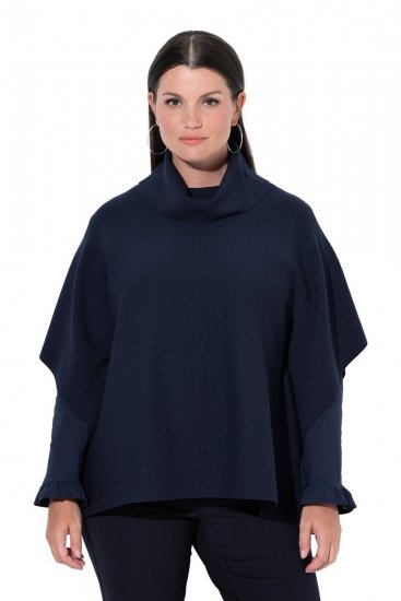 Ulla Popken 820620 Pulover pončo z visokim ovratnikom Temno modra - Ponči in pelerine - 
