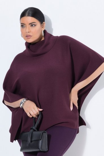 Ulla Popken 820620 Pulover pončo z visokim ovratnikom Slivova - Ponči in pelerine - 