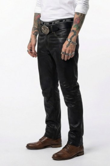 JP1880 Leather Pants Regular Fit Finest Lamb Nappa Black - Kavbojke & hlače - Moške Kavbojke in Hlače za Močnejše Postave