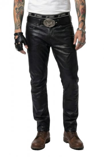 JP1880 Leather Pants Regular Fit Finest Lamb Nappa Black - Kavbojke & hlače - Moške Kavbojke in Hlače za Močnejše Postave