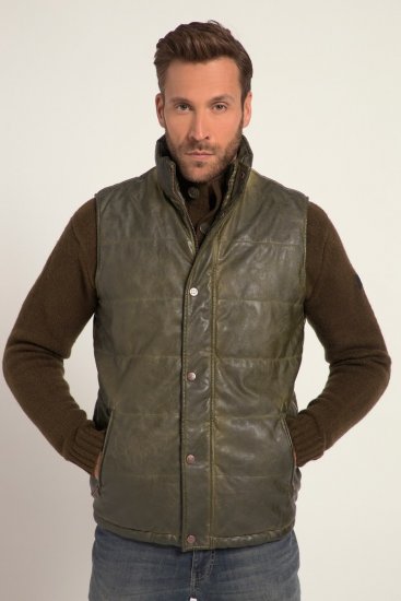 JP1880 Quilted Gilet Vintage Leather Green - Jakne - Moške bunde za Močnejše Postave