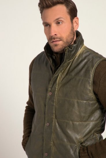 JP1880 Quilted Gilet Vintage Leather Green - Jakne - Moške bunde za Močnejše Postave