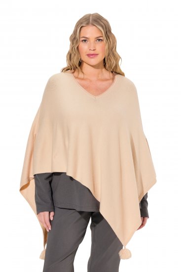 Ulla Popken Knit Pointed Hem Poncho Nature Melange - Puloverji & jopice - 