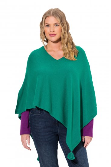 Ulla Popken Knit Pointed Hem Poncho Emerald Green - Puloverji & jopice - 