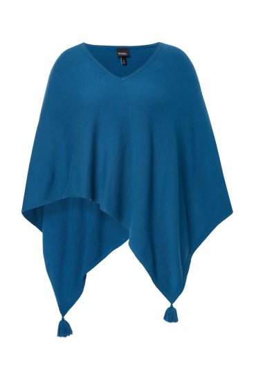 Ulla Popken Knit Pointed Hem Poncho Cerulean - Puloverji & jopice - 