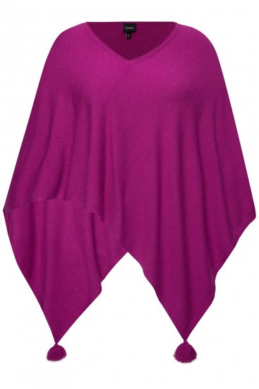 Ulla Popken Knit Pointed Hem Poncho Berry - Puloverji & jopice - 