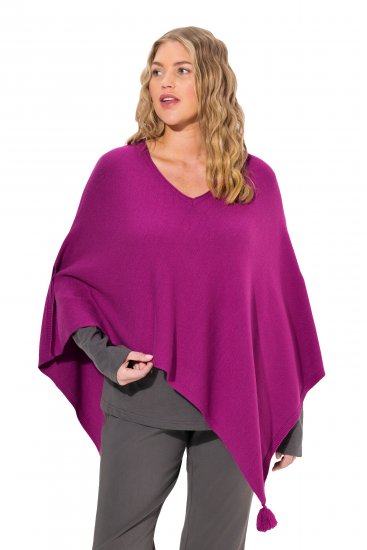 Ulla Popken Knit Pointed Hem Poncho Berry - Puloverji & jopice - 
