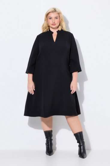 Ulla Popken 823290 Midi obleka z V-izrezom Črna - Midi obleke - Ženske midi obleke večjih velikosti