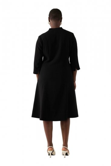 Ulla Popken 823290 Midi obleka z V-izrezom Črna - Midi obleke - Ženske midi obleke večjih velikosti