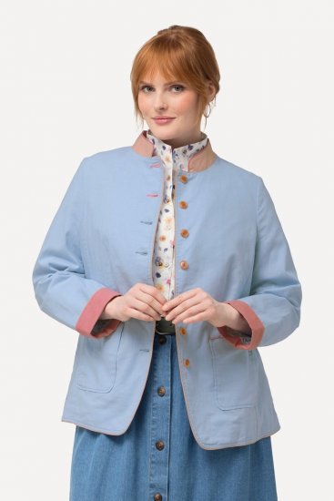 Ulla Popken 823538 Suknjič iz mešanice lanu z ovratnikom pokonci Svetlo modra - Blazer - Blazerji v velikih velikostih za ženske