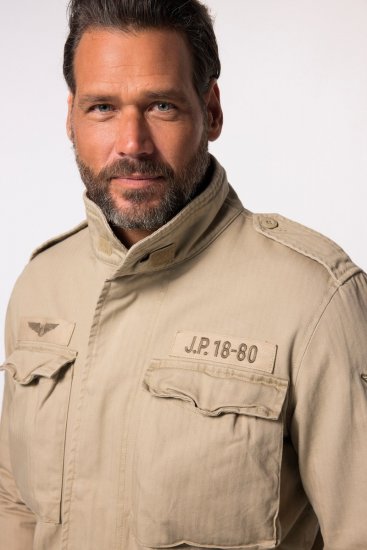 JP1880 Field Jacket with Badges Vintage Look Dark Beige - Jakne - Moške bunde za Močnejše Postave