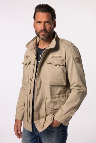 JP1880 Field Jacket with Badges Vintage Look Dark Beige - Jakne - Moške bunde za Močnejše Postave