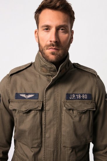JP1880 Field Jacket with Badges Vintage Look TALL Moss Green - TALL jakne - TALL jakne za visoke moške