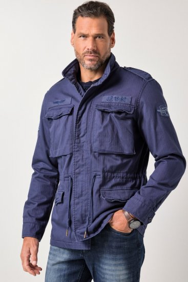JP1880 Field Jacket with Badges Vintage Look Light Azure Blue - Jakne - Moške bunde za Močnejše Postave