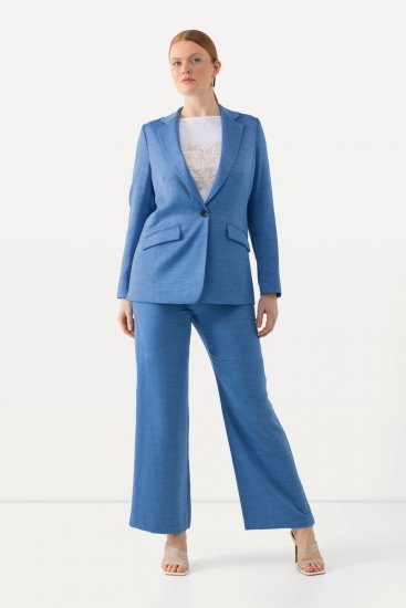 Ulla Popken 826163 Široke hlače za obleko Denim modra - Látkové nohavice - Ženske hlače širokih hlačnic
