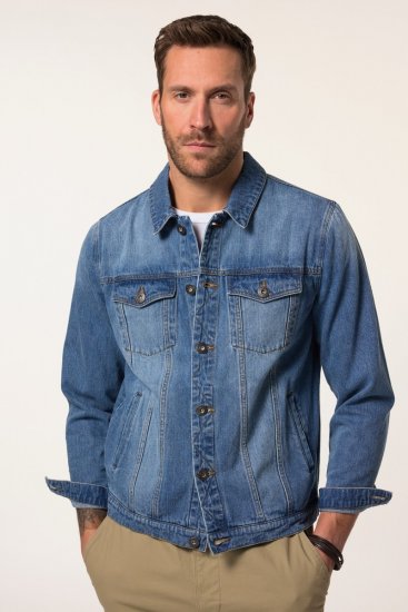 JP1880 826234 Jeans jakna z naprsnimi žepi Denim modra - Jakne - Moške bunde za Močnejše Postave