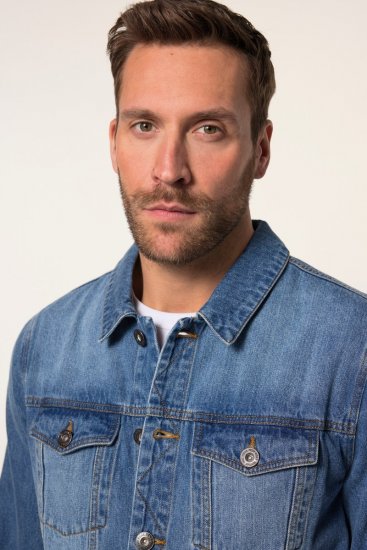 JP1880 826234 Jeans jakna z naprsnimi žepi Denim modra - Jakne - Moške bunde za Močnejše Postave
