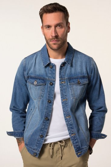 JP1880 826234 Jeans jakna z naprsnimi žepi Denim modra - Jakne - Moške bunde za Močnejše Postave