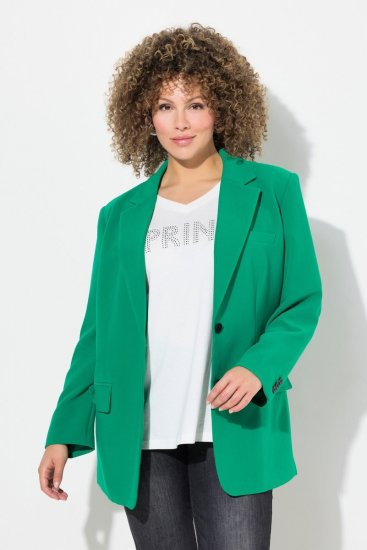 Ulla Popken 826487 Oversize suknjič z žepi s pokrovom Smaragdno zelena - Blazer - Blazerji v velikih velikostih za ženske