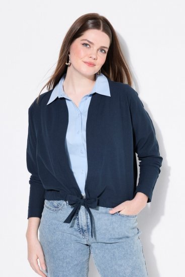 Ulla Popken 827116 Bolero z ovratnikom pokonci iz mešanice lanu Temno modra - Bolerji - 