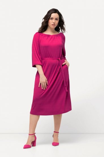 Ulla Popken 827740 Obleka iz jerseyja s 3/4 rokavi Roza - Midi obleke - Ženske midi obleke večjih velikosti