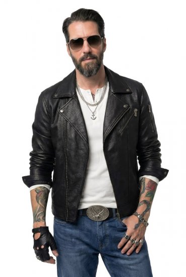 JP1880 830586 Biker jakna iz jagnječje nape Črna - Jakne - Moške bunde za Močnejše Postave