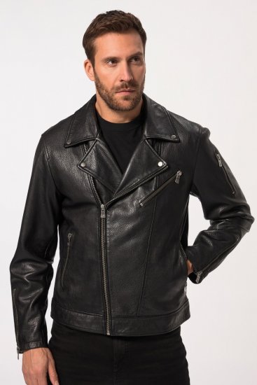 JP1880 830586 Biker jakna iz jagnječje nape Črna - Jakne - Moške bunde za Močnejše Postave