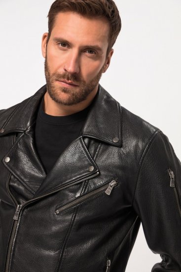 JP1880 830586 Biker jakna iz jagnječje nape Črna - Jakne - Moške bunde za Močnejše Postave