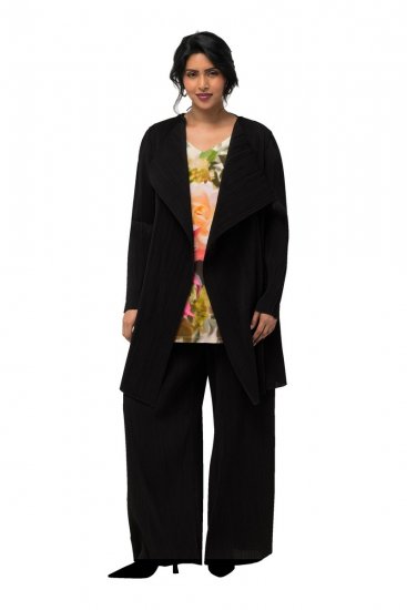 Ulla Popken 830749 Odprt plisiran suknjič s širokimi reverji Črna - Blazer - Blazerji v velikih velikostih za ženske