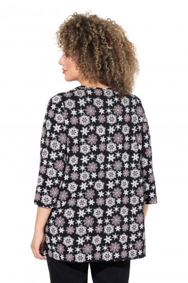 Ulla Popken Snowflake Print 3/4 Sleeve A-Line Tee Black - Natisnjene majice za ženske - 