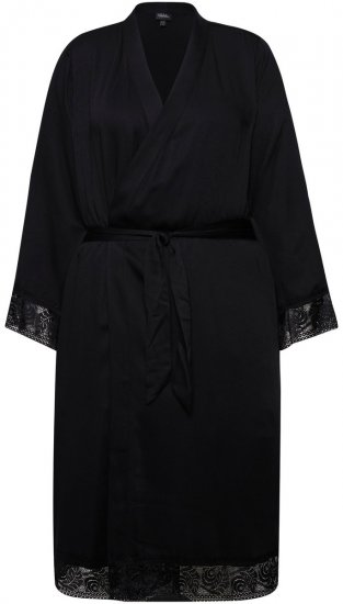 Ulla Popken 834837 Kimono kopalni plašč s čipko Črna - Halje & kopalni plašči - 