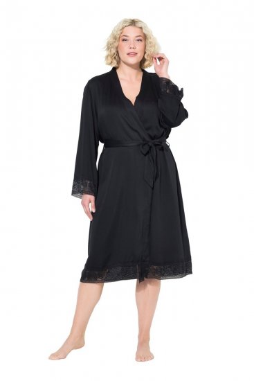 Ulla Popken 834837 Kimono kopalni plašč s čipko Črna - Halje & kopalni plašči - 
