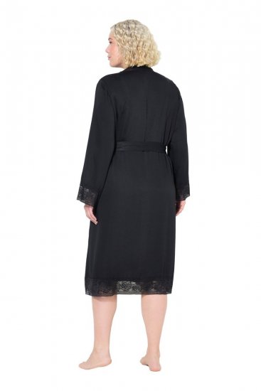 Ulla Popken 834837 Kimono kopalni plašč s čipko Črna - Halje & kopalni plašči - 