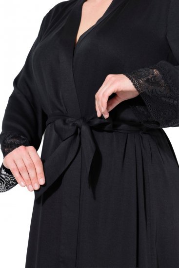 Ulla Popken 834837 Kimono kopalni plašč s čipko Črna - Halje & kopalni plašči - 
