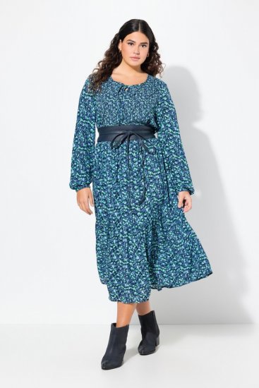 Ulla Popken 835713 Cvetlična obleka Temno modra - Maxi obleke - Ženske maksi obleke velike številke