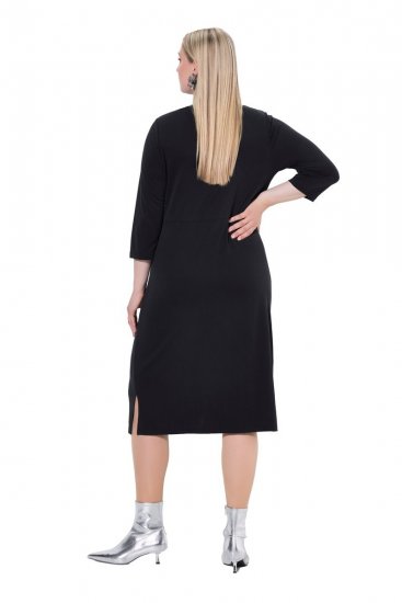 Ulla Popken 836514 Midi obleka s 3/4 rokavi Črna - Midi obleke - Ženske midi obleke večjih velikosti