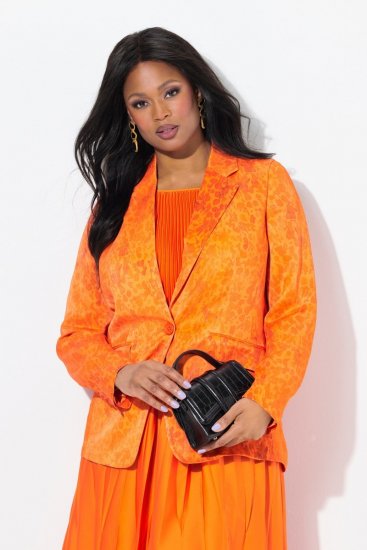 Ulla Popken 839607 Satenast suknjič s potiskom Svetlo oranžna - Blazer - Blazerji v velikih velikostih za ženske