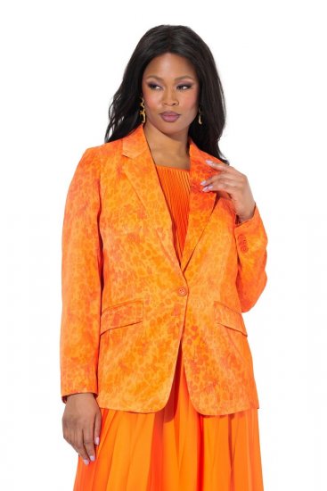 Ulla Popken 839607 Satenast suknjič s potiskom Svetlo oranžna - Blazer - Blazerji v velikih velikostih za ženske